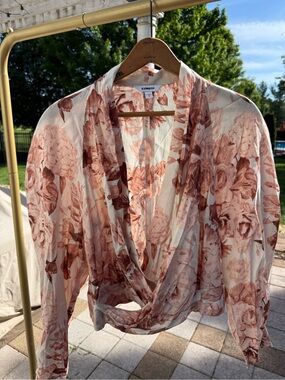 Express Rose-Tone Floral Sheer Wrap Top